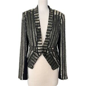 J. Mendel 2015 FW Sequin Stripe Silk-Lined Blazer Jacket Black Size 8